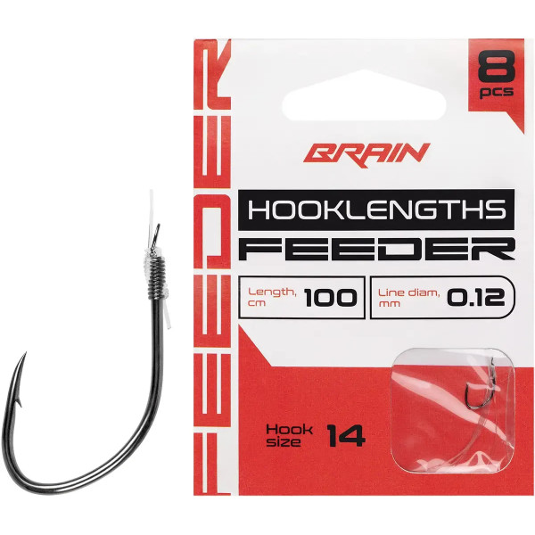 Готовый поводок Brain Feeder 0.14mm, length 100cm, hook #12 (8pcs)