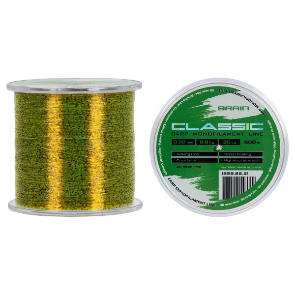 Brain Classic Carp Line (3D neon lime) 600m 0.30mm 20lb 8.8kg