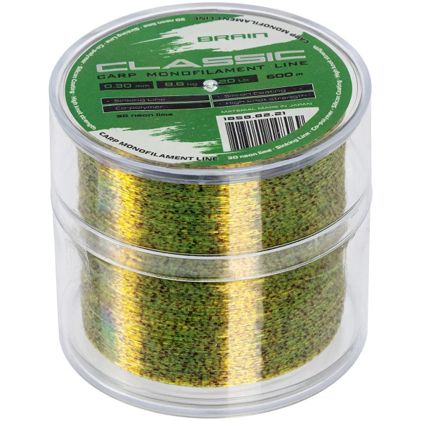 Brain Classic Carp Line (3D neon lime) 600m 0.30mm 20lb 8.8kg