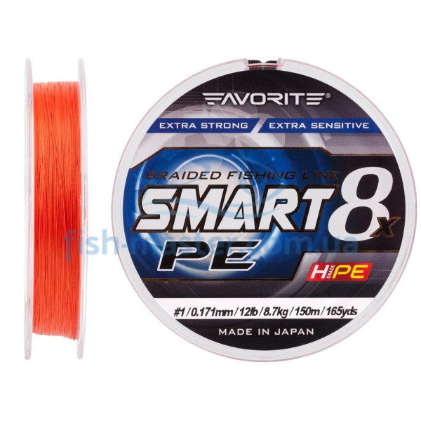 Шнур Favorite Smart 8x 150м (red orange) #1.0/0.171mm 12lb/8.7kg