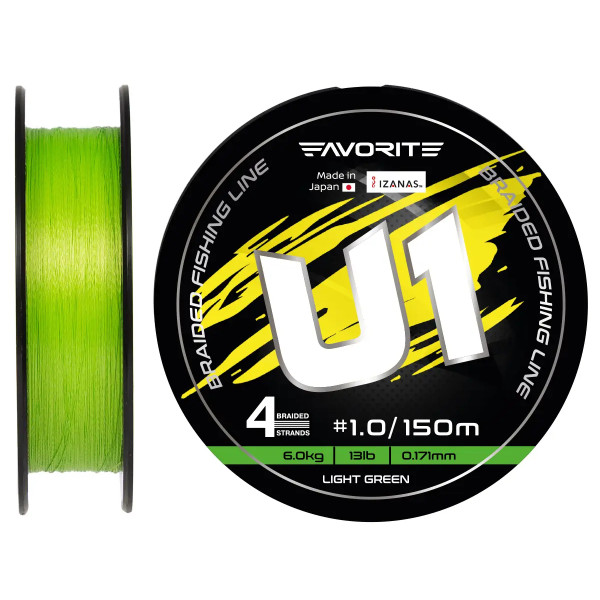 Шнур Favorite U1 PE 4x 150m (light green) #1.2/0.191mm 15lb/6.9kg