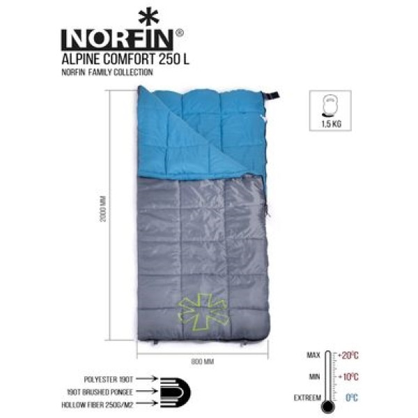 Norfin Alpine Comfort 250 Left Sleeping Bag (NFL-30236)