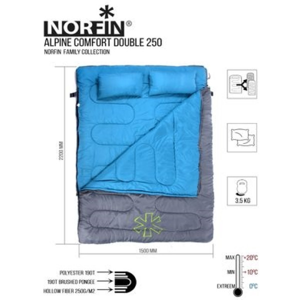 Мішок-ковдра спальна Norfin Alpine Comfort Double 250 (NFL-30240)