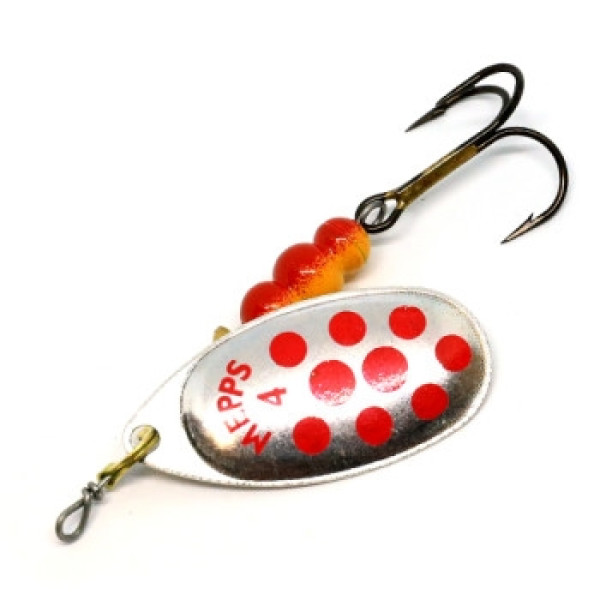 Mepps Aglia Decoree No. 4 Argent Points Rouge Spoon, 9g