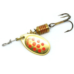 Mepps Aglia Decoree No. 1 Spinnerbait, Gold/Red Dots, 3.5g