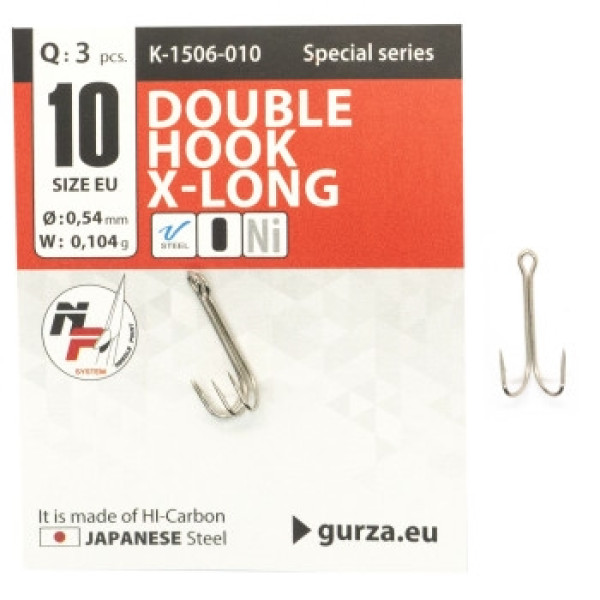 Gurza Double Hook X - Long Shank #10 NI 3pc