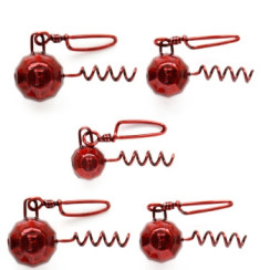 Fanatik faceted corkscrew weight with clasp, red, 7g, 5 pcs
