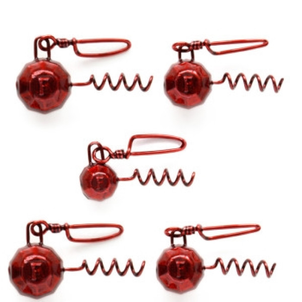 Fanatik faceted corkscrew weight with clasp, red, 7g, 5 pcs