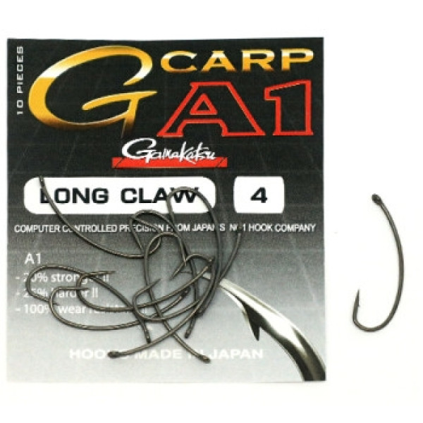 Hook Gamakatsu A1 G-Carp Long Claw PTFE coating Gray #4 10pcs