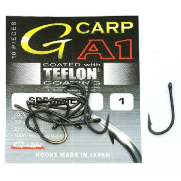 Gamakatsu A1 G-Carp Specimen Hook PTFE Coating Gray #1 10 pcs