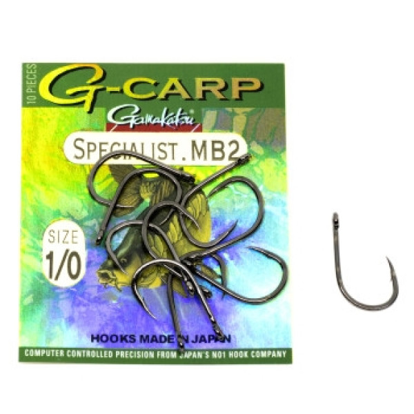 Gamakatsu G-Carp Specialist MB2 Black #1/0 Hook, 10 pcs.