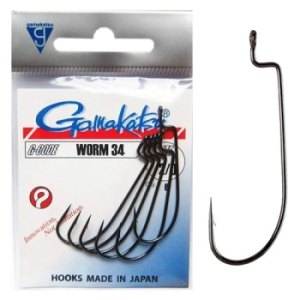 Hook Gamakatsu offset Worm 34 Black #4/0 5pcs