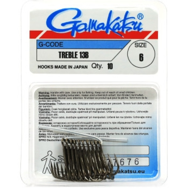 Гачок Gamakatsu потрійний Treble 13B Bronze #6 10шт