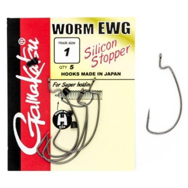 Гачок Gamakatsu офсетний Worm Offset EWG silicon stopper Black #1 5шт