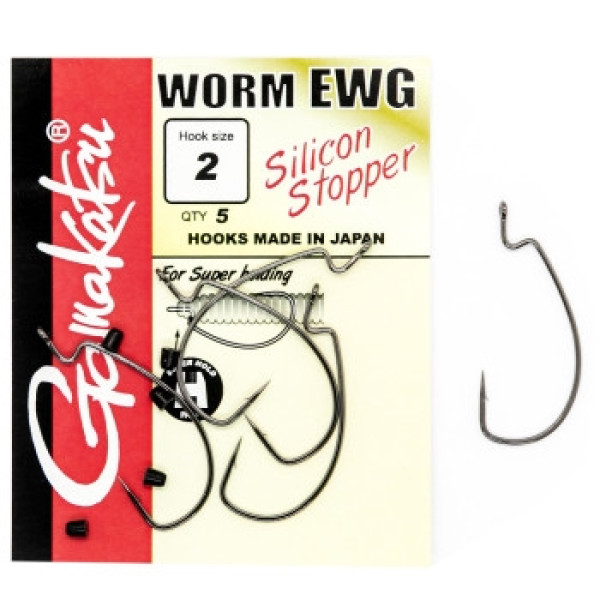 Gamakatsu Worm Offset EWG Silicon Stopper Black #2 Hook, 5 pcs.