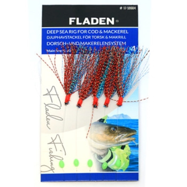Fladen Glitter Feather Rig Red Turquoise 4 5-hooks Marine Rig