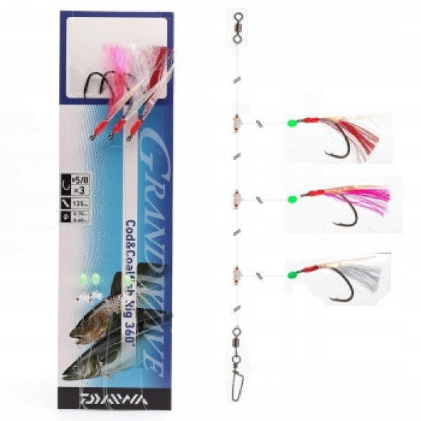 Оснастка Daiwa Grand Wave Cod & Pollack Rig 135cm 0.6/0.7mm #5/0 Tricolor