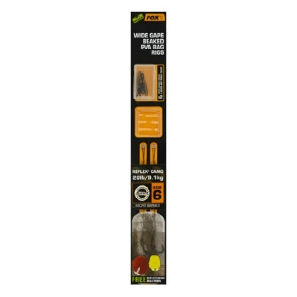 Leash with hook Fox Wide Gape Beaked PVA Bag Rigs Camo 20lb No. 6