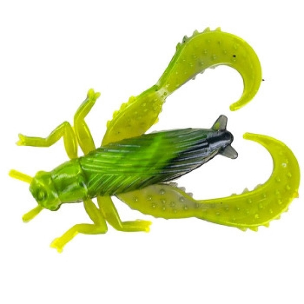 Silicone Big Bite Baits Bug Series-Cricket 1.25" 10pc #Black/Opaque Chartreuse