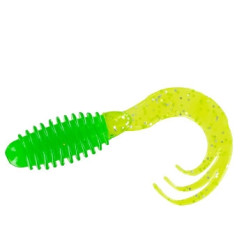 Silicone Big Bite Baits Ring Triple Tip Grub 2" 10pc #Spring Green Chart Tail