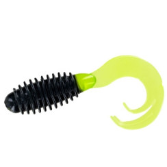 Silicone Big Bite Baits Ring Triple Tip Grub 2" 10pc #Black/Chart Tail