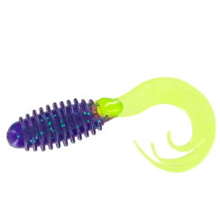 Silicone Big Bite Baits Ring Triple Tip Grub 2" 10pc #Junebug/Chart Tail