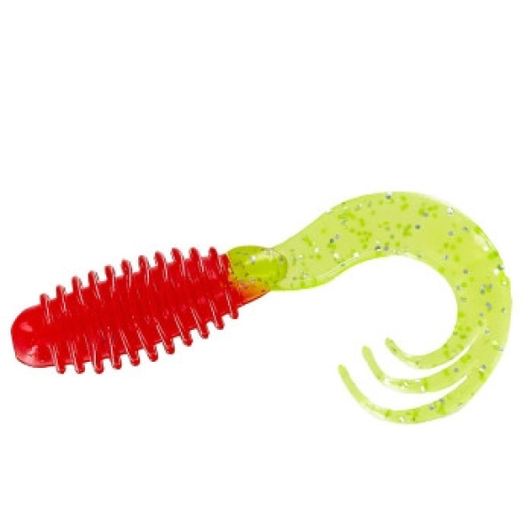 Silicone Big Bite Baits Ring Triple Tip Grub 2" 10pc #Red/Chart Shine
