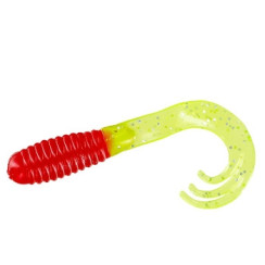 Silicone Big Bite Baits Triple Tip Grub 2" 10pc #Red/Chart Shine