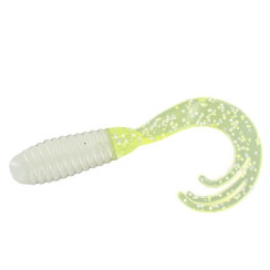 Silicone Big Bite Baits Triple Tip Grub 2" 10pc #White/Chart Shine