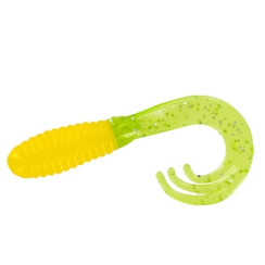 Silicone Big Bite Baits Triple Tip Grub 2" 10pc #Yellow/Chart Shine