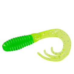 Silicone Big Bite Baits Triple Tip Grub 2" 10pc #Green/Chart Silver