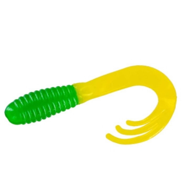 Silicone Big Bite Baits Triple Tip Grub 2" 10pc #Green Yellow Tail