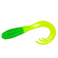 Silicone Big Bite Baits Triple Tip Grub 2" 10pc #Green Chart Tail