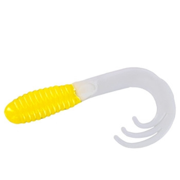 Silicone Big Bite Baits Triple Tip Grub 2" 10pc #Yellow/White