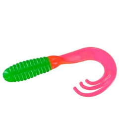 Silicone Big Bite Baits Triple Tip Grub 2" 10pc #Green Hot Pink Tail