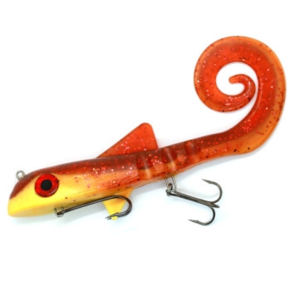 Dragon Helix PRO Silicone 100g/3 1/2 oz 9" 22.5cm 1pcs #Super Yellow/Mot.Oli Red Glitter