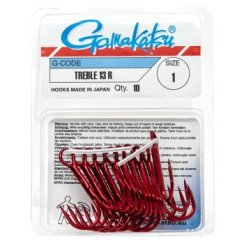 Gamakatsu Treble 13R Red #1 Hook, 10 pcs.
