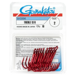 Gamakatsu Treble 13R Red #2 Hook, 10 pcs.