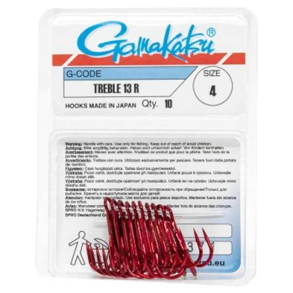 Крючок Gamakatsu тройной Treble 13R Red #4 10шт