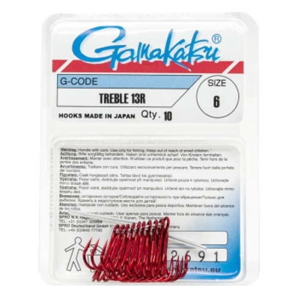 Гачок Gamakatsu потрійний Treble 13R Red #6 10шт