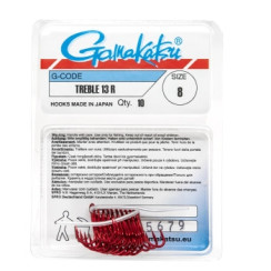 Gamakatsu Treble 13R Red #8 Hook, 10 pcs.