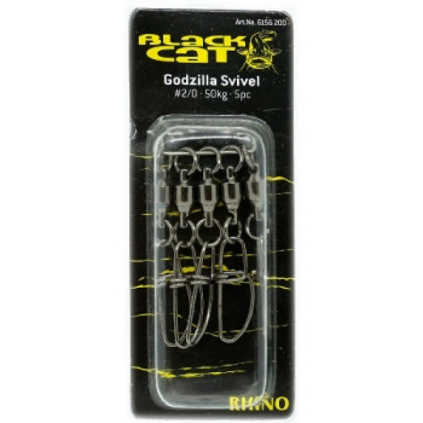 Вертлюг с застежкой Black Cat 55mm Godzilla Swivel 2/0 5pcs