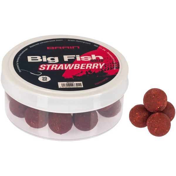 Brain Big Fish Strawberry Boiled Boilies, 20mm