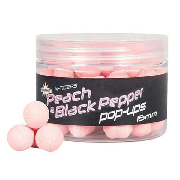 Boilies Dynamite Baits Pop-Up N-Ticers Peach & Black Pepper 15mm