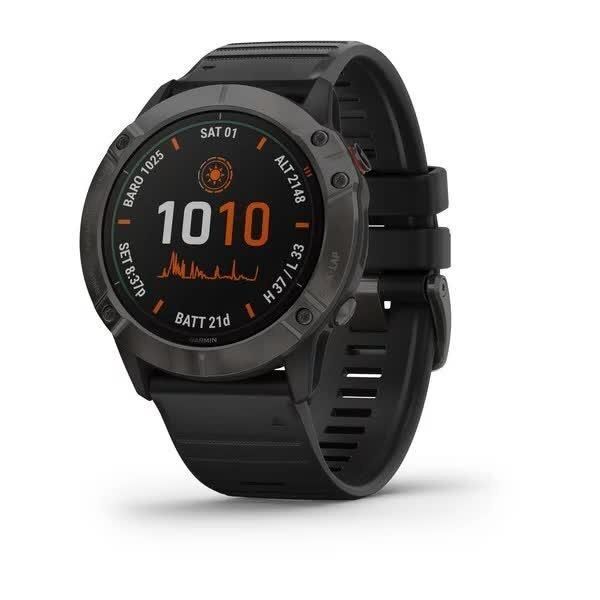 Смарт-часы Garmin Fenix 6X Pro Solar серые титановые DLC с черным ремешком