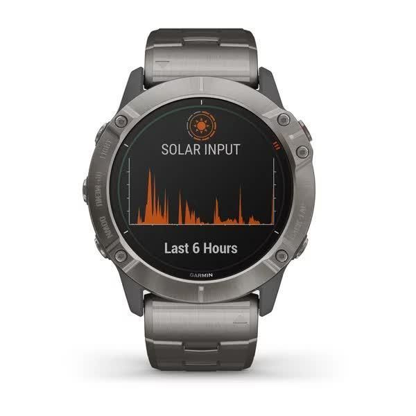 Garmin Fenix ​​6X Pro Solar Smartwatch in Titanium Silver with a Titanium Strap
