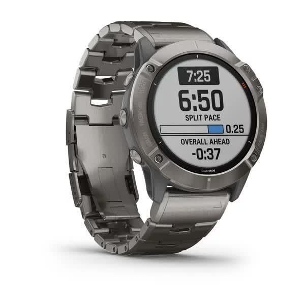Garmin Fenix ​​6X Pro Solar Smartwatch in Titanium Silver with a Titanium Strap