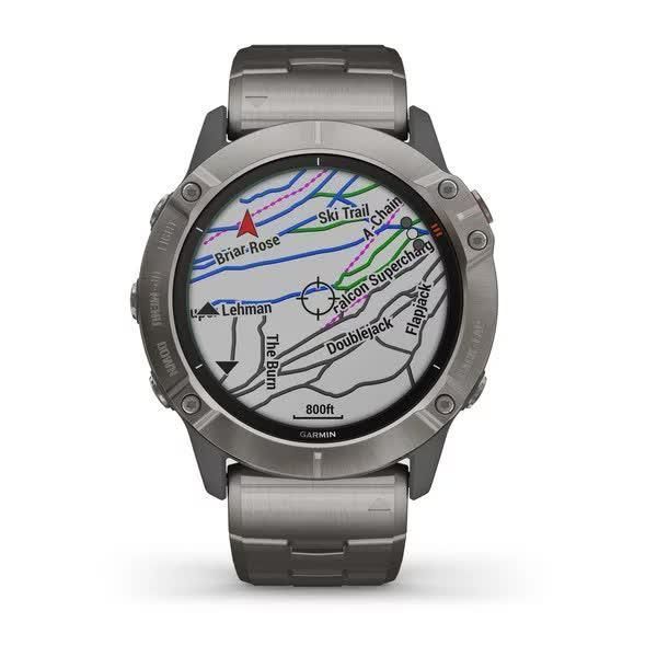 Garmin Fenix ​​6X Pro Solar Smartwatch in Titanium Silver with a Titanium Strap