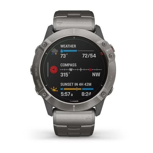 Garmin Fenix ​​6X Pro Solar Smartwatch in Titanium Silver with a Titanium Strap