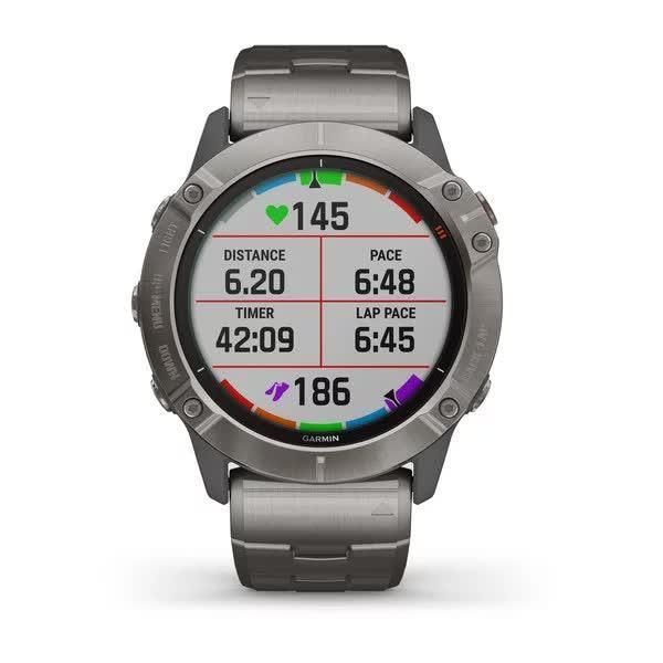 Garmin Fenix ​​6X Pro Solar Smartwatch in Titanium Silver with a Titanium Strap